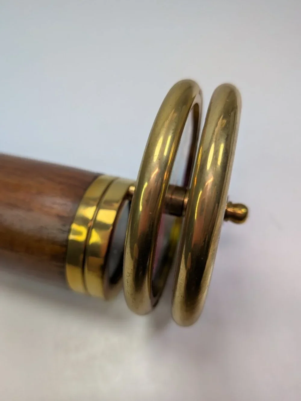 Vintage Pier 1 Imports Double Wheel Wooden Kaleidoscope Brass & Wood Teak Style